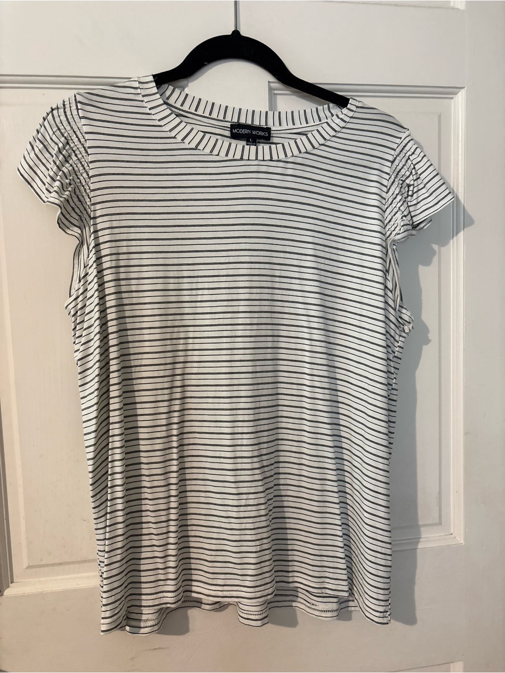 Women's Black & White Striped Short Sleeve Top